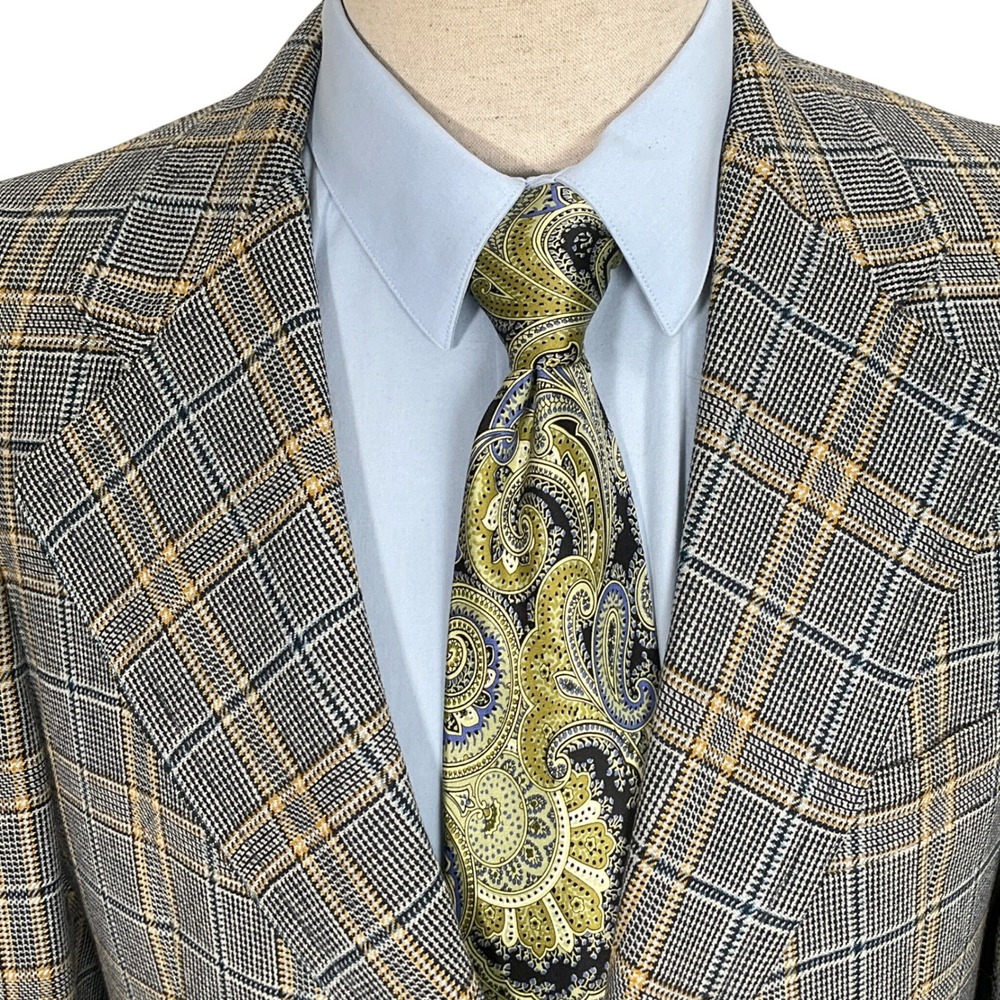 Phoenix The Harvard Blazer Men 40R Blue Gold Plaid Sport Jacket VTG Union USA